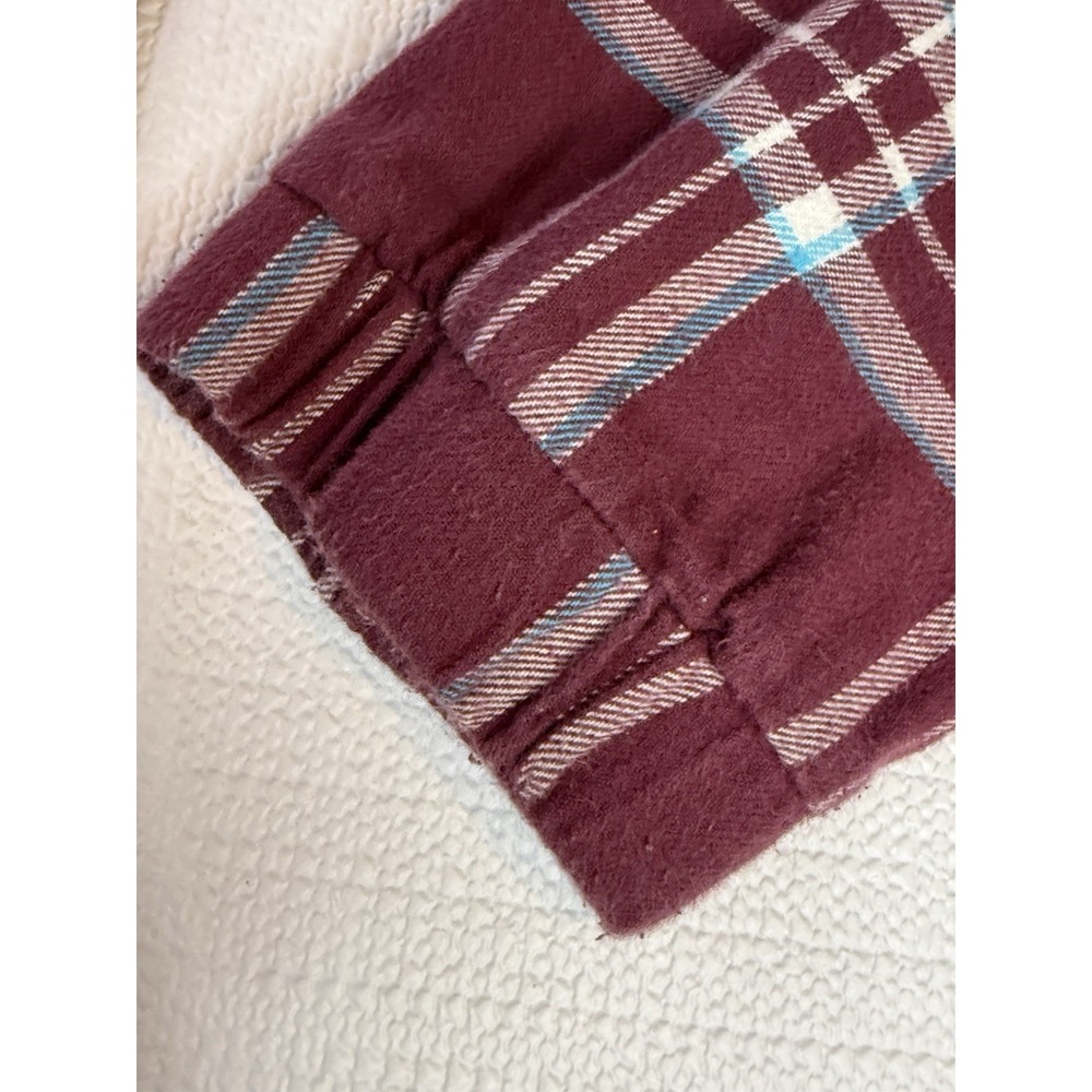 Lost Plaid Flannel Hoodie L Burgundy Cotton Pullover Skate Streetwear - Picture 11 of 11